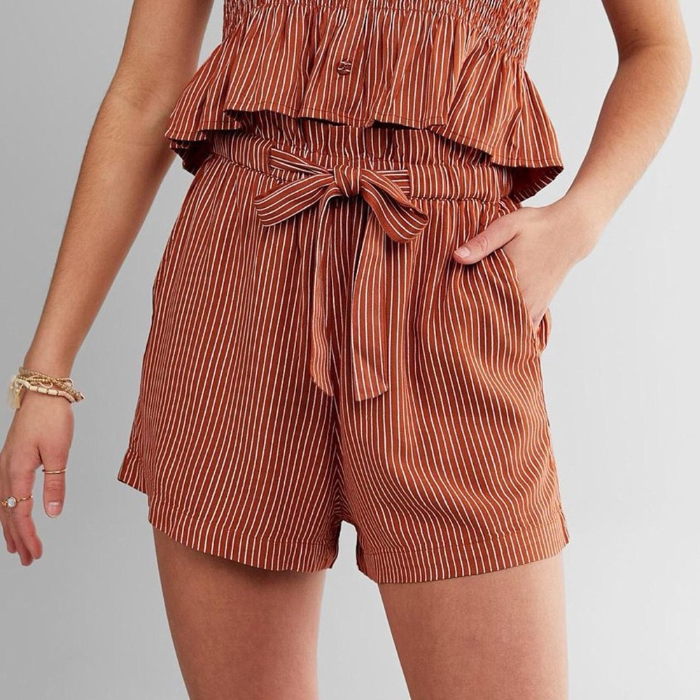 Billabong burnt orange striped High Waist Shorts